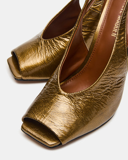 LUCIAN Olive Crinkle Patent Square-Toe Peep-Toe Slingback Women's Heel - Steve Madden