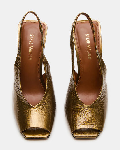 LUCIAN Olive Crinkle Patent Square-Toe Peep-Toe Slingback Women's Heel - Steve Madden