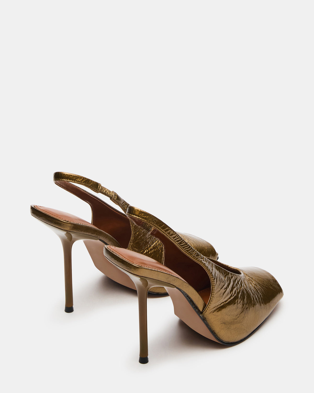 LUCIAN Olive Crinkle Patent Square-Toe Peep-Toe Slingback Women's Heel - Steve Madden