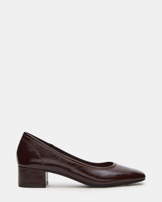 MOLLIE Espresso Patent Ballet Block Heels - Steve Madden