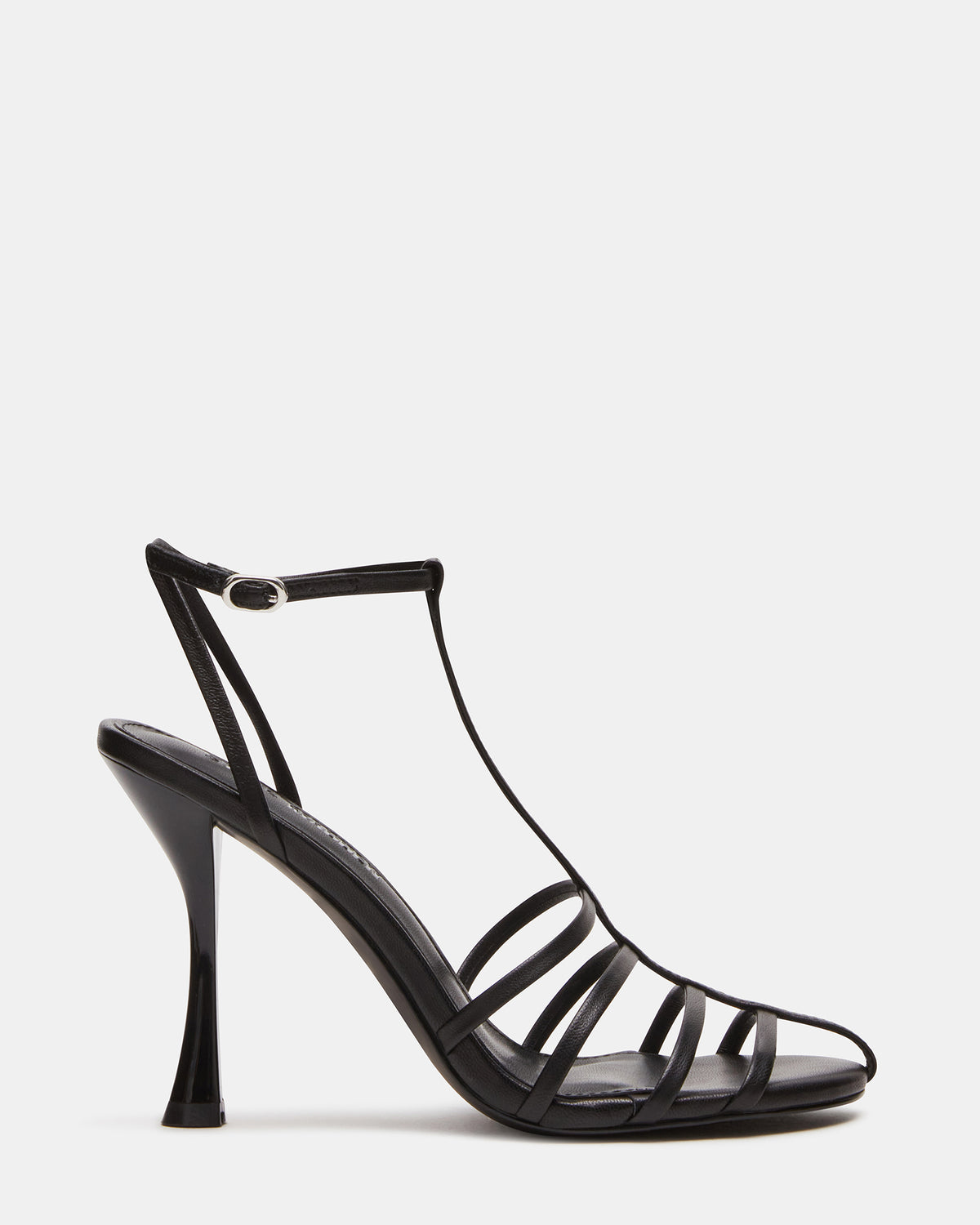 TILDAH Black Leather Strappy Rounded Toe Women's Heel - Steve Madden