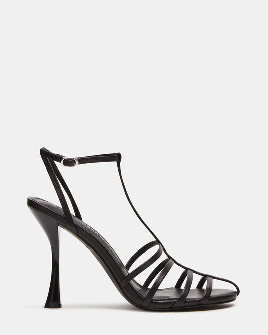 TILDAH Black Leather Strappy Rounded Toe Women's Heel - Steve Madden