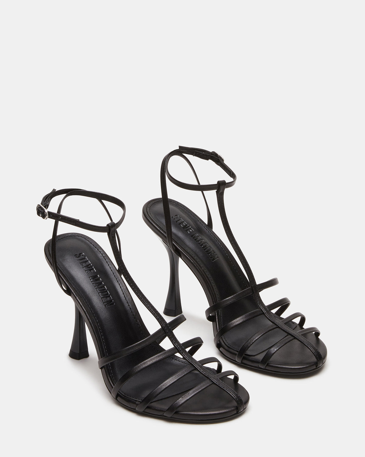 TILDAH Black Leather Strappy Rounded Toe Women's Heel - Steve Madden
