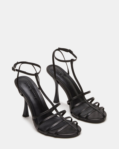 TILDAH Black Leather Strappy Rounded Toe Women's Heel - Steve Madden