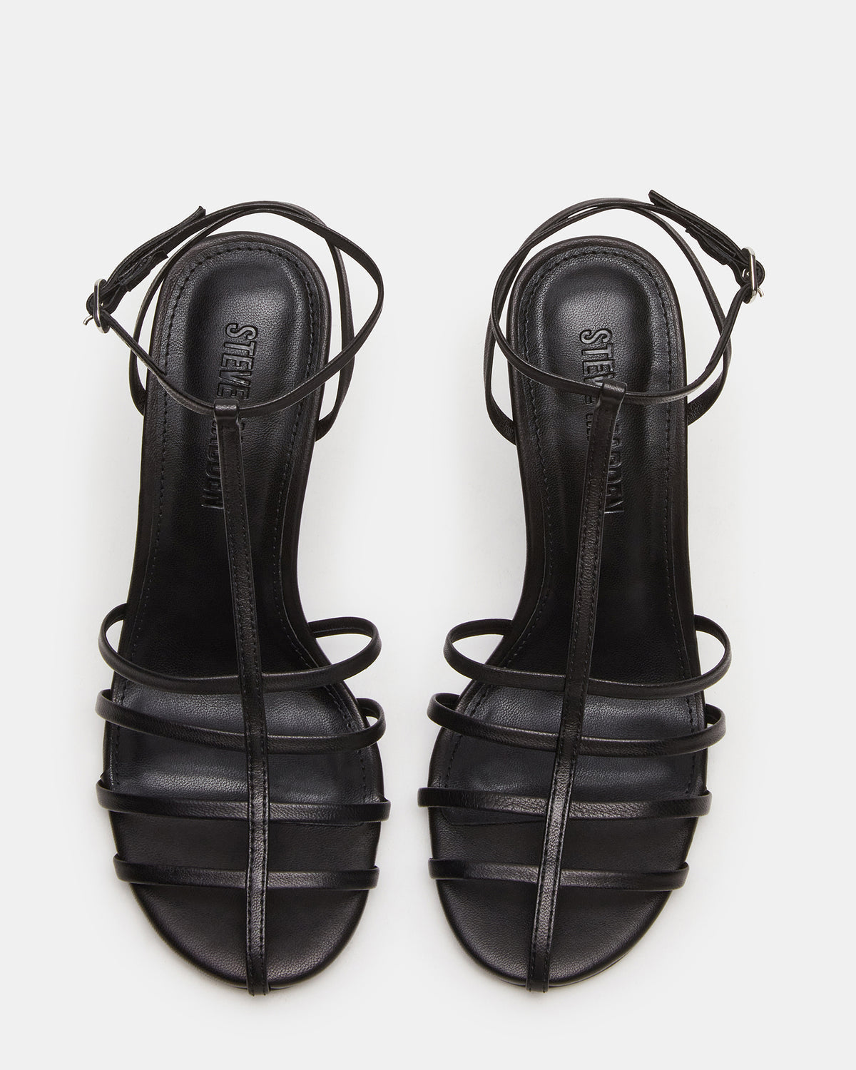 TILDAH Black Leather Strappy Rounded Toe Women's Heel - Steve Madden