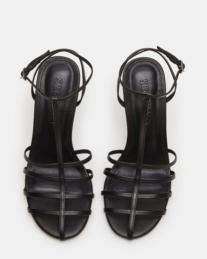 TILDAH Black Leather Strappy Rounded Toe Women's Heel - Steve Madden