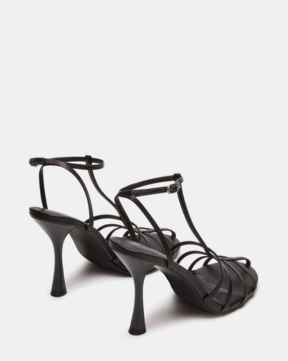 TILDAH Black Leather Strappy Rounded Toe Women's Heel - Steve Madden
