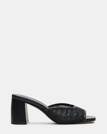 MADAME Black Square-Toe Mesh Mule Women's Heel - Steve Madden