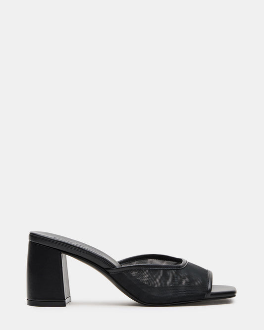 MADAME Black Square-Toe Mesh Mule Women's Heel - Steve Madden