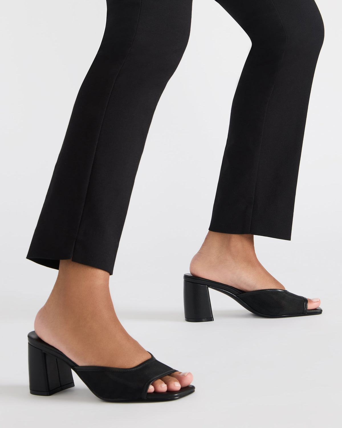 MADAME Black Square-Toe Mesh Mule Women's Heel - Steve Madden