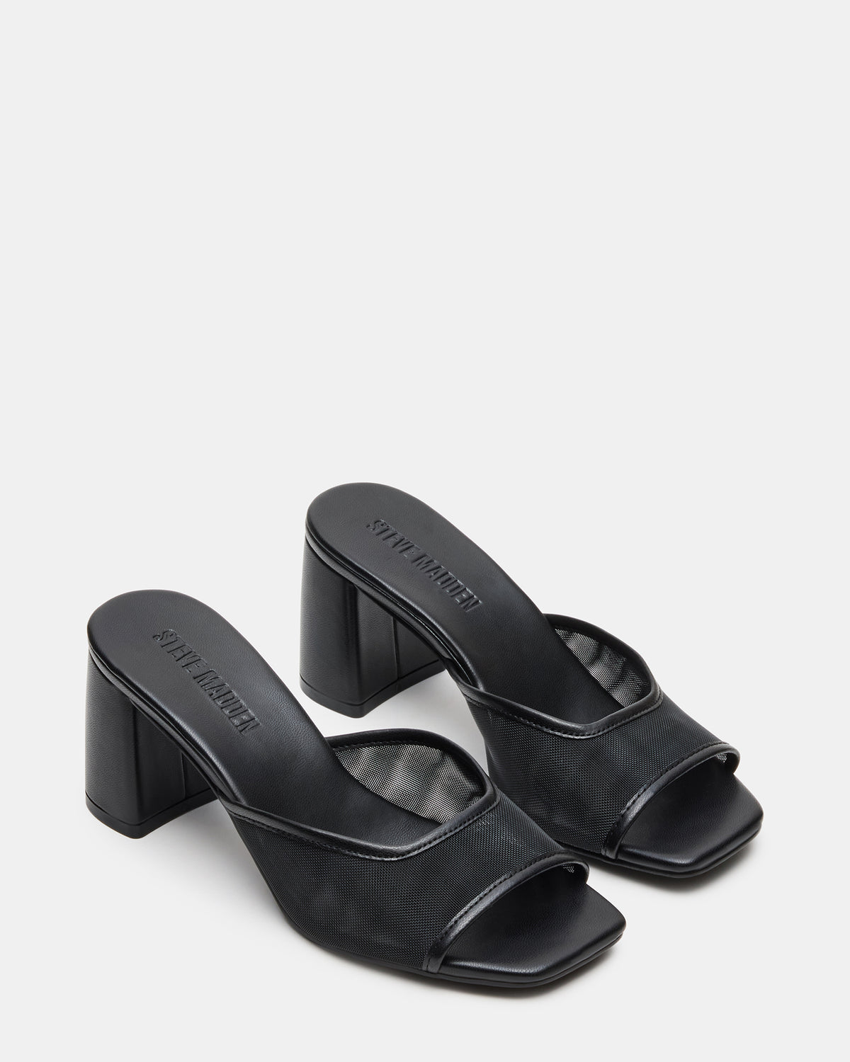 MADAME Black Square-Toe Mesh Mule Women's Heel - Steve Madden