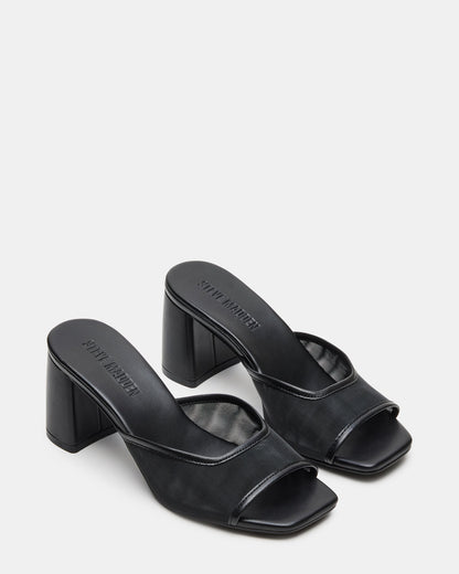 MADAME Black Square-Toe Mesh Mule Women's Heel - Steve Madden