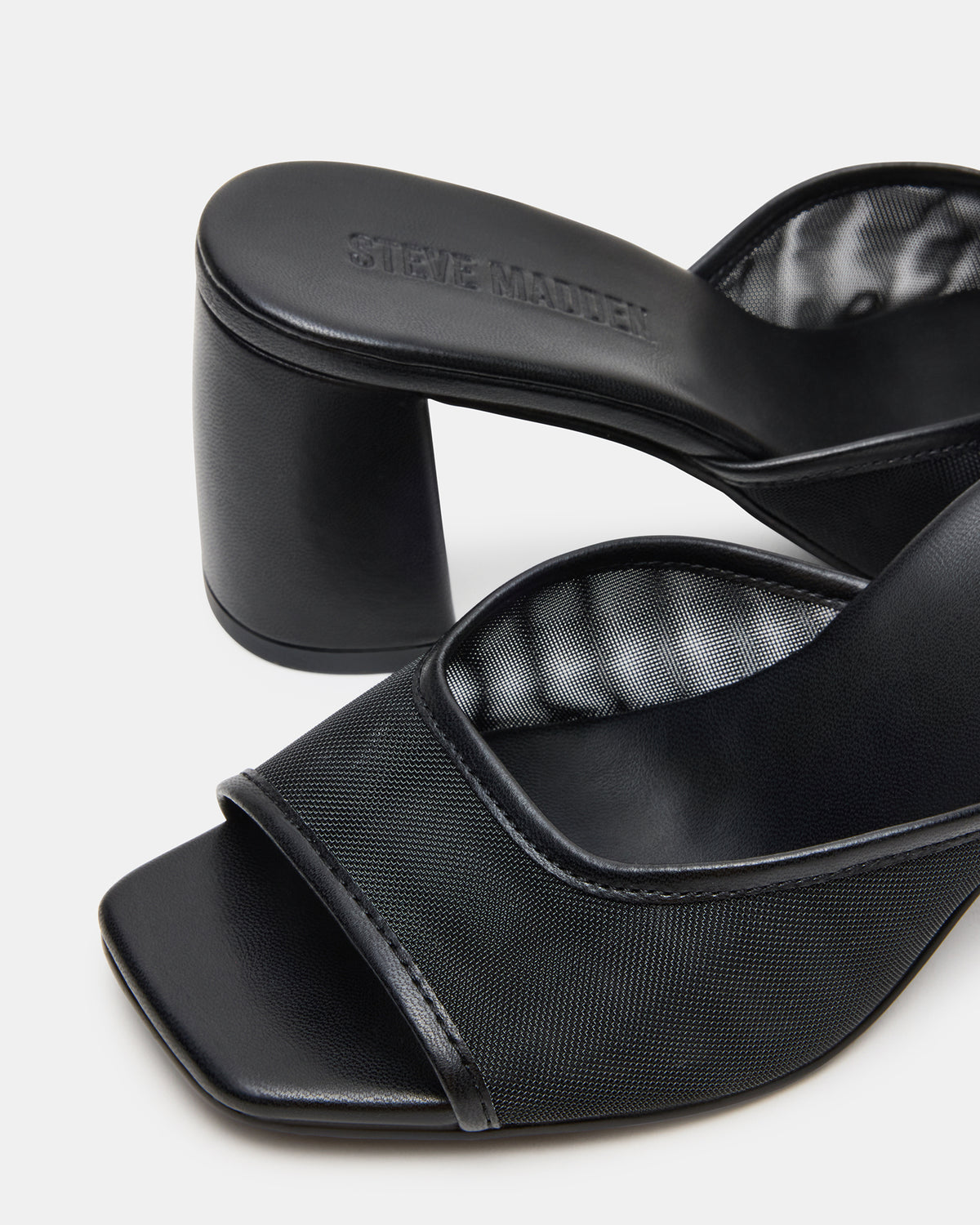 MADAME Black Square-Toe Mesh Mule Women's Heel - Steve Madden