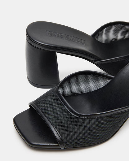 MADAME Black Square-Toe Mesh Mule Women's Heel - Steve Madden