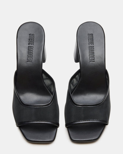 MADAME Black Square-Toe Mesh Mule Women's Heel - Steve Madden