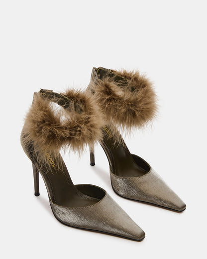 ELUSIVE Olive Satin Pointed-Toe Stiletto Pump Women's Heel - Steve Madden