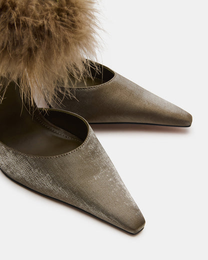 ELUSIVE Olive Satin Pointed-Toe Stiletto Pump Women's Heel - Steve Madden