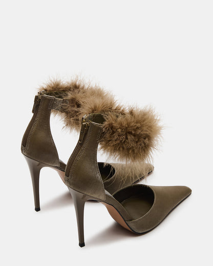 ELUSIVE Olive Satin Pointed-Toe Stiletto Pump Women's Heel - Steve Madden