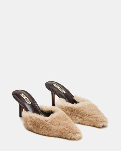 ALEXI Faux Fur Tan Pointed-Toe Mule Women's Heel - Steve Madden