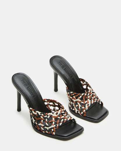 TIKKI Brown Multi Square-Toe Mule Stiletto Women's Heel - Steve Madden