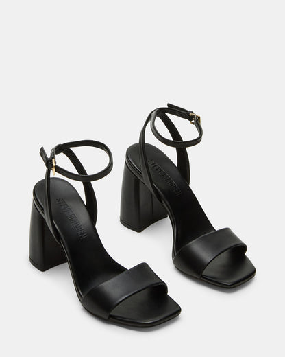 MESSA Black Leather Women's Square-Toe Block Heel - Steve Madden