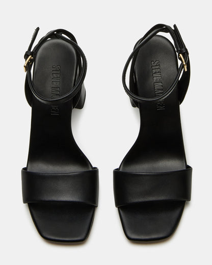 MESSA Black Leather Women's Square-Toe Block Heel - Steve Madden