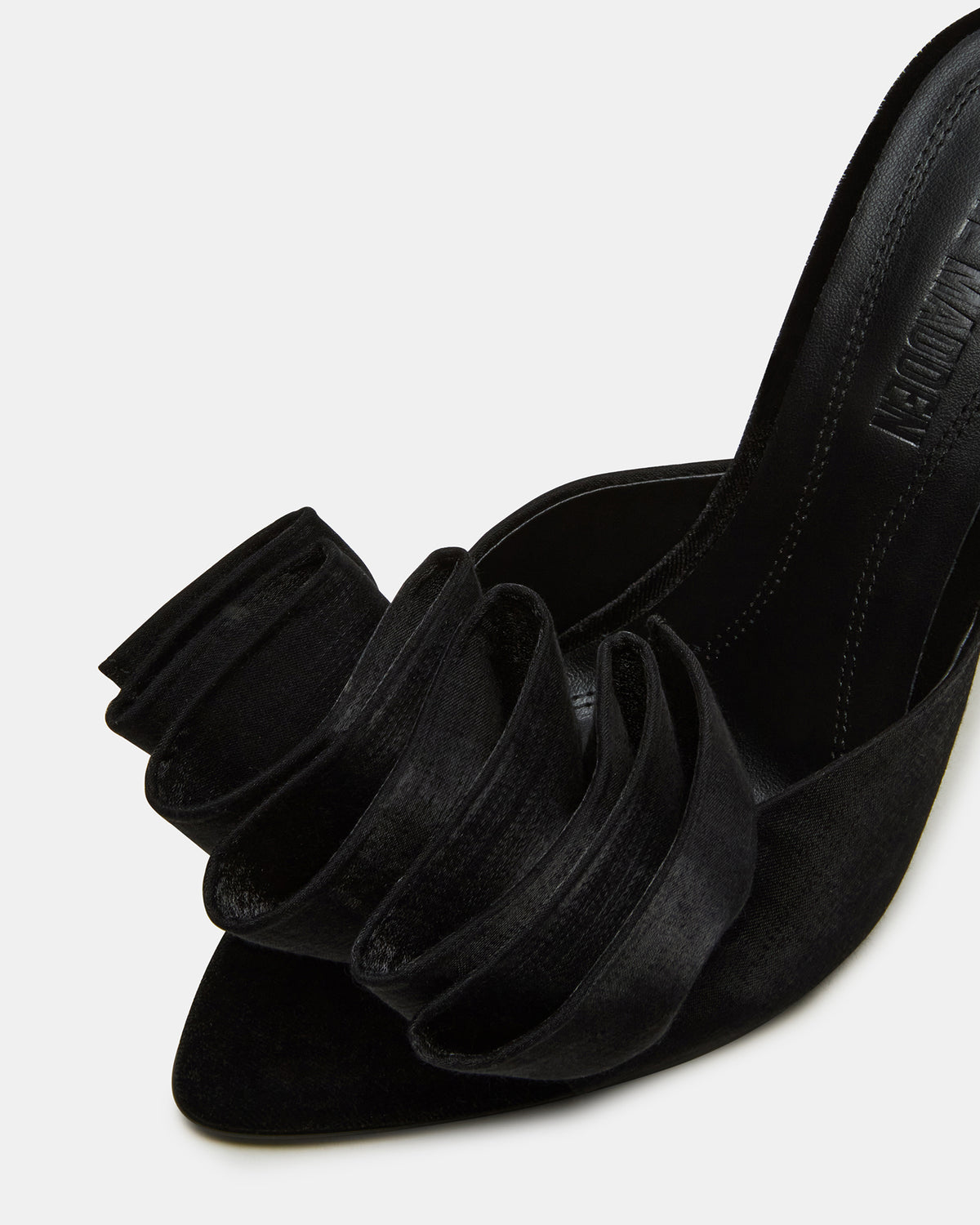 AFFINITY Black Satin Pointed-Toe Stiletto Mule Women's Heel - Steve Madden