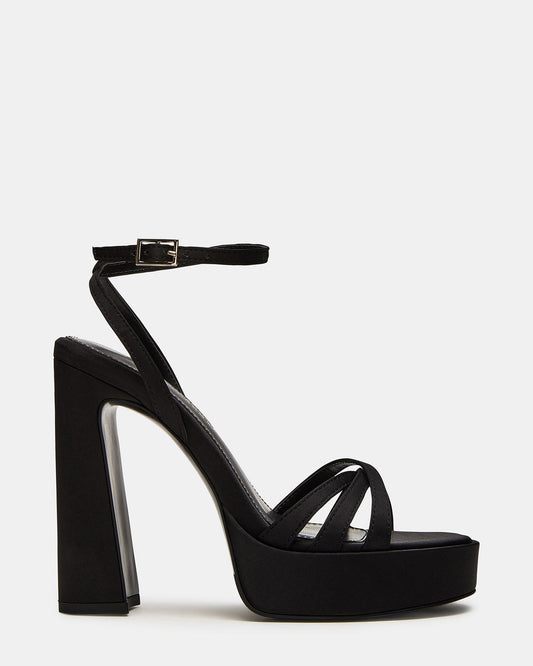 FLEET Black Strappy Platform Block Heel | Women's Heels - Steve Madden