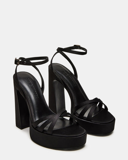 FLEET Black Strappy Platform Block Heel | Women's Heels - Steve Madden