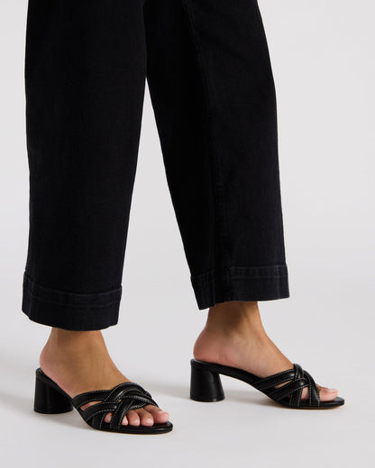 MARANO Black Leather Women's Mule Block Heel - Steve Madden