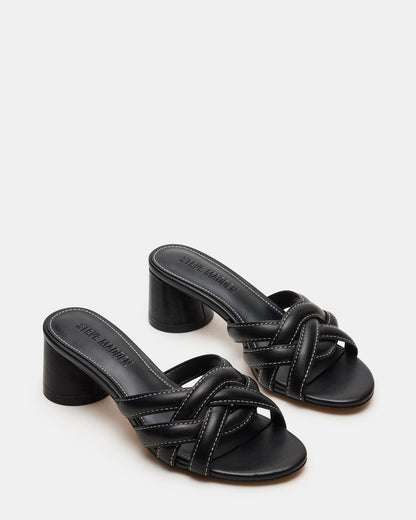 MARANO Black Leather Women's Mule Block Heel - Steve Madden