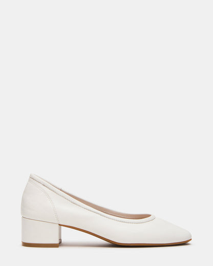 MOLLIE White Leather Ballet Women's Block Heels - Steve Madden