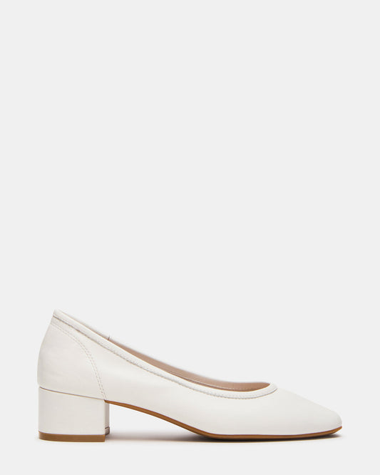 MOLLIE White Leather Ballet Women's Block Heels - Steve Madden
