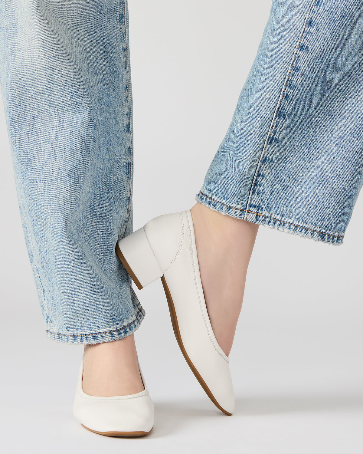 MOLLIE White Leather Ballet Women's Block Heels - Steve Madden