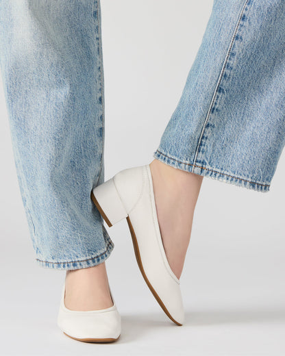 MOLLIE White Leather Ballet Women's Block Heels - Steve Madden