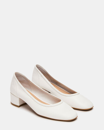 MOLLIE White Leather Ballet Women's Block Heels - Steve Madden