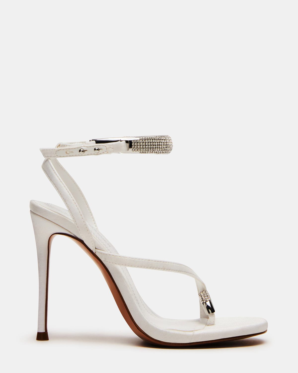 TIA Rhinestones White Satin Open-Toe Stiletto Women's Heel - Steve Madden
