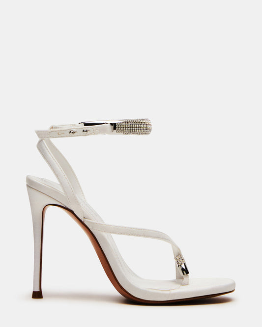 TIA Rhinestones White Satin Open-Toe Stiletto Women's Heel - Steve Madden
