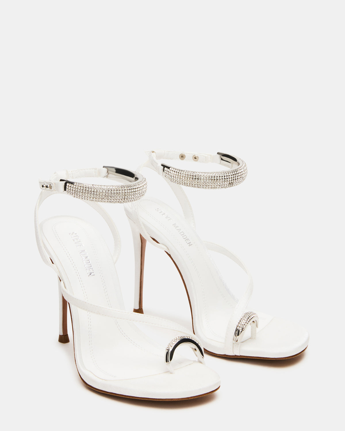 TIA Rhinestones White Satin Open-Toe Stiletto Women's Heel - Steve Madden
