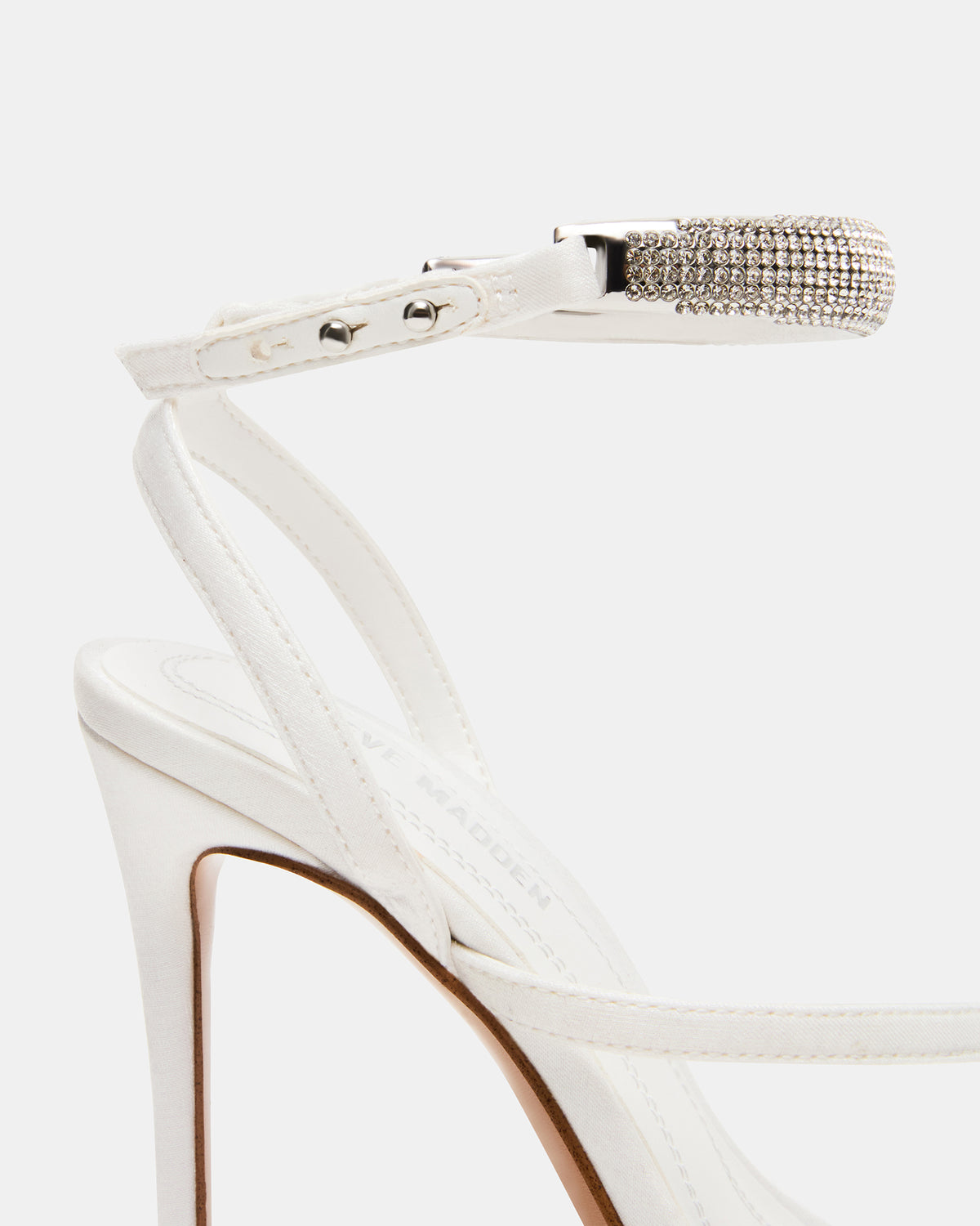 TIA Rhinestones White Satin Open-Toe Stiletto Women's Heel - Steve Madden