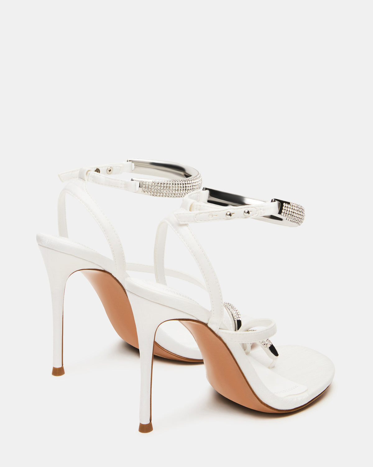 TIA Rhinestones White Satin Open-Toe Stiletto Women's Heel - Steve Madden