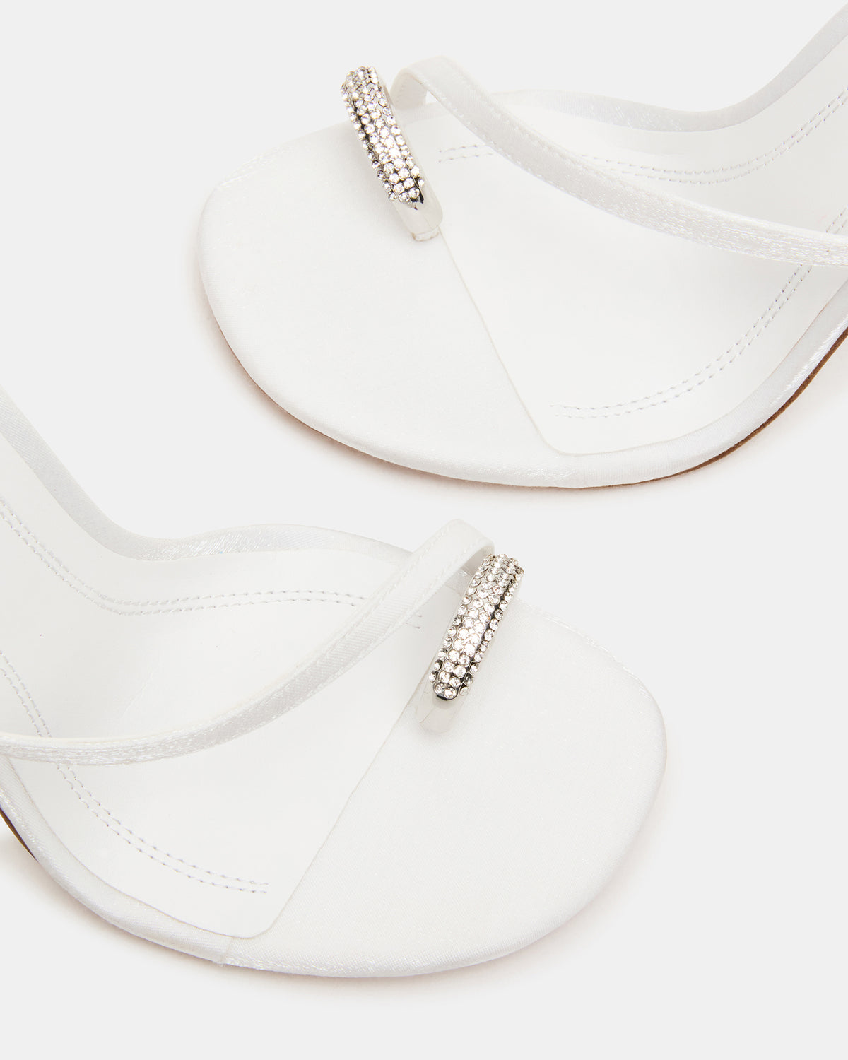 TIA Rhinestones White Satin Open-Toe Stiletto Women's Heel - Steve Madden