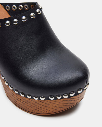 DUTCHESS Black Leather Women's Studded Platform Mule Clog Heel - Steve Madden