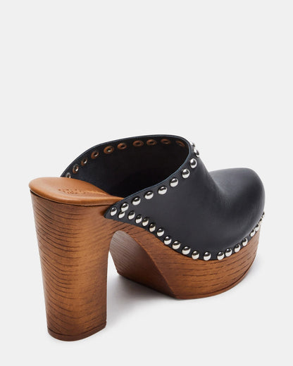 DUTCHESS Black Leather Women's Studded Platform Mule Clog Heel - Steve Madden