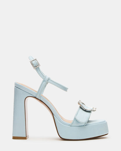 LIANDRA Buckle Blue Satin Women's Platform Square-Toe Strappy Heel - Steve Madden