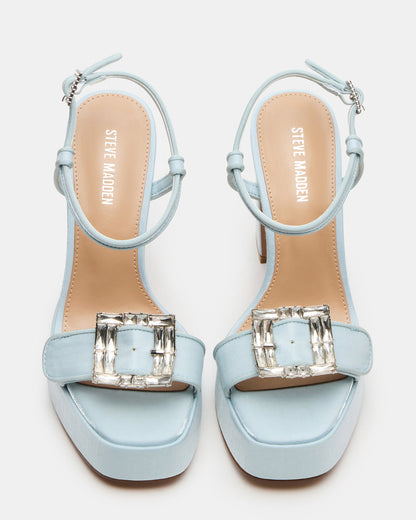 LIANDRA Buckle Blue Satin Women's Platform Square-Toe Strappy Heel - Steve Madden