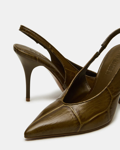 ANDROMEDA Green Crocodile Slingback Pointed-Toe Stiletto Pump Women's Heel - Steve Madden