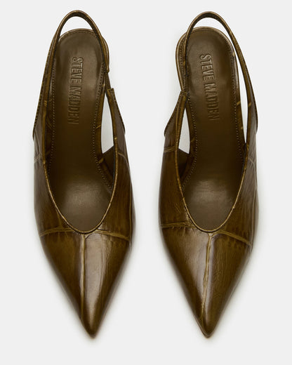 ANDROMEDA Green Crocodile Slingback Pointed-Toe Stiletto Pump Women's Heel - Steve Madden