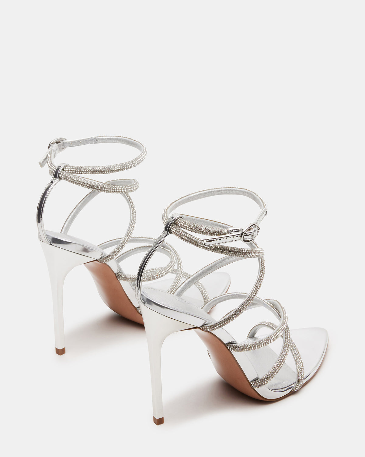 SKY Silver Strappy Rhinestone Stiletto Heel | Women's Heels - Steve Madden