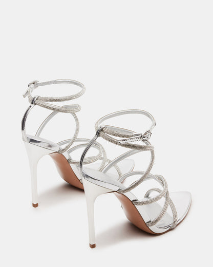 SKY Silver Strappy Rhinestone Stiletto Heel | Women's Heels - Steve Madden